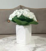 2 ADET VAZO DAHİL,VAZODA ÇİÇEK,BEYAZ YAPAY ÇİÇEK,VAZO DEKORATİF ÇİÇEKLİ KARE 8X8X16CM - 2