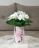 2 ADET VAZO DAHİL,VAZODA ÇİÇEK,BEYAZ YAPAY ÇİÇEK,VAZO DEKORATİF  KIZLI PARİS DESENLİ 7X7X16CM - 2