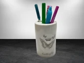 2 ADET KALEMLİK KELEBEK DESENLİ SERAMİK OFİS GERECİ 7X7X11CM - 2