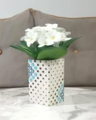 2 ADET VAZO DAHİL,VAZODA ÇİÇEK,BEYAZ YAPAY ÇİÇEK,VAZO DEKORATİF  PUANLI POLİRESİN 6X6X15CM - 2