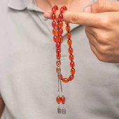 Gümüş Püsküllü Ateş Kehribar Tesbih - 4