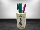 2 ADET KALEMLİK MADAM DESENLİ SERAMİK OFİS GERECİ 7X7X11CM - 3