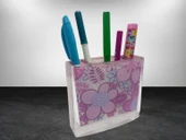 2 ADET KALEMLİK PEMBE ÇİÇEKLİ AKRİLİK OFİS GERECİ  10X10X3CM - 3