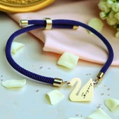 14 Ayar Altın Plakalı İsme Özel Kuğu Kuşu Motifli Lacivert İpek Örgülü Hediye Bileklik-618 thumbnail 1