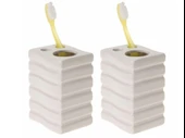 2 ADET SERAMİK DİŞ FIRÇALIK KARE ÇİZGİLİ MODEL 8X6X11CM BANYO SETİ thumbnail 1