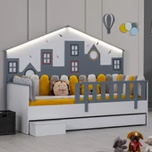 Montessori Çocuk Odası - City Montessori 3 Kapılı Dolap, Yavrulu Karyola - Gri - 2