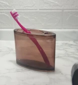 2 ADET DİŞ FIRÇALIK OVAL KAHVERENGİ AKRİLİK 13X5X10CM BANYO SETİ - 2