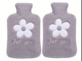 2 ADET SICAK SU TORBASI PELUŞ PAPATYA DESENLİ GRİ  21x13,5x2cm 500 ml - 2
