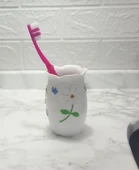 2 ADET DİŞ FIRÇALIK,MACUNLUK ÇİÇEKLİ POLİRESİN  7x7x10cm BANYO SETİ thumbnail 2