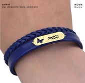 14 Ayar Altın Plakalı Doğum Ayına Özel Doğal Lacivert Derili Kelebek Motifli Hediye Bileklik-616 thumbnail 3