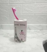 2 ADET SERAMİK DİŞ FIRÇALIK EYFEL KULESİ MODEL 7X7X11CM BANYO SETİ thumbnail 2
