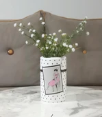 2 ADET VAZO DAHİL,VAZODA ÇİÇEK,BEYAZ YAPAY ÇİÇEK,VAZO DEKORATİF PEMBE ELBİSELİ KADIN 7X7X16CM - 2