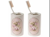 2 ADET SERAMİK DİŞ FIRÇALIK BAHAR DESENLİ 7X7X11CM BANYO SETİ - 1