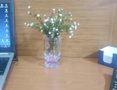 2 ADET VAZO DAHİL,VAZODA ÇİÇEK,BEYAZ YAPAY ÇİÇEK,VAZO DEKORATİF MOR DAMLALI 6X6X19CM - 3