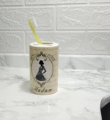 2 ADET SERAMİK DİŞ FIRÇALIK MADAM DESENLİ 7X7X11CM BANYO SETİ thumbnail 2