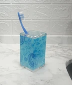 2 ADET DİŞ FIRÇALIK MAVİ ÇİÇEKLİ AKRİLİK 6X6X12CM BANYO SETİ thumbnail 2