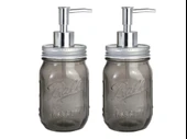 2 ADET CAM SIVI SABUNLUK,ÇİÇEK DESENLİ GRİ 8X8X10CM 420ML thumbnail 1