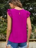 Kadın Yuvarlak Yaka Kolları Fırfırlı Krep Bluz thumbnail 4