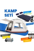Yussraw 4-8 kişi 6 gen kamp çadırı seti taşınabilir otomatik 280*280*158 +lamba+yatak+yastık+pompa+hoparlör - 1