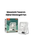 Yussraw Mini Taşınabilir Çok Fonksiyonlu Şarjlı Fan Sessiz Öğrenci Yatak Odası Ofis masaı Dijital göstegeli - 1
