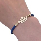 14 Ayar Altın Plakalı İsme Özel Taç Figürlü Lacivert Örgü İpli Hediye Bileklik-621 thumbnail 3