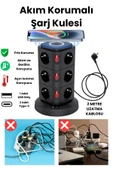 Yussraw Yeni Akım Korumalı 2.4a Kule Priz Kablosuz Şarj Istasyonu 12x Soketli 2×type-c 1x Usb çıkışı - 7