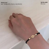 14 Ayar Altın Plakalı Doğum Ayına Özel Siyah Örgü İpli Yuvarlak Figürlü Hediye Bileklik-619 thumbnail 2