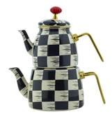 Kapak Defolu Kenzo Qualita King Alt Üst Emaye Çaydanlık Takımı Dama Dekor m3 - 1