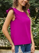 Kadın Yuvarlak Yaka Kolları Fırfırlı Krep Bluz thumbnail 2