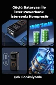 Yussraw Dijital Göstergeli Led Işıklı Taşınabilir 4500mAh Araç Lastik Şişirme Hava Kompresörü - 6