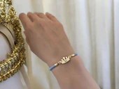 14 Ayar Altın Plakalı Harfe Özel Mavi İpek Örgülü Taç Motifli Hediye Bileklik-620 thumbnail 2