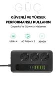 Yussraw Pro P10 3x Priz 3000W Akım Korumalı 4x USB 2x Type-C Girişli Çoklu Priz - 3