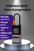 Yussraw Hava Kompresörü 4000 mAh 4IN1 Şarjlı+Araç Taşınabilir Araç Lastik Top Şişirme Pompası Oto - 1