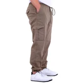 Büyük Beden Erkek Gabardin Kargo Jogger Pantolon Doğa 21927 Bej - 3