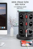 Yussraw Yeni Akım Korumalı 2.4a Kule Priz Kablosuz Şarj Istasyonu 12x Soketli 2×type-c 1x Usb çıkışı - 2