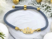 14 Ayar Altın Plakalı İsme Özel Taç Motifli Mavi İpek Örgülü Hediye Bileklik-620 thumbnail 1