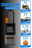 Yussraw Hava Kompresörü 4000 mAh 4IN1 Şarjlı+Araç Taşınabilir Araç Lastik Top Şişirme Pompası Oto - 5