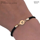 14 Ayar Altın Plakalı Burca Özel Siyah Örgü İpli Yuvarlak Figürlü Hediye Bileklik-619 thumbnail 3