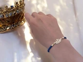 14 Ayar Altın Plakalı İsme Özel Taç Figürlü Lacivert Örgü İpli Hediye Bileklik-621 thumbnail 2