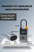 Yussraw 4000 MaH Şarjlı Taşınabilir Araba Lastik Hava Top Şişirme Pompası Led Işıklı Dijital Hava Kompresörü - 5