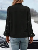 Kadın Uzun Kollu Yakadan Fiyonklu Incili Ithal Krep Bluz thumbnail 4