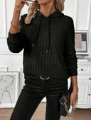 Kadın Uzun Kollu Kapşonlu Bağcıklı şardonlu Kaşkorse Bluz thumbnail 1