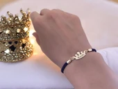 14 Ayar Altın Plakalı İsme Özel Taç Figürlü Koyu Mor Örgü İpli Hediye Bileklik-623 thumbnail 2