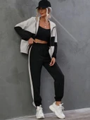 Kadın Uzun Kollu Kapşonlu önden Fermuarlı Viskon Iki Iplik Bluz Ve Pantolon Ikili Takım thumbnail 2