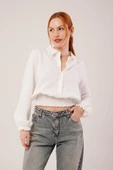 Bel Ve Bilek Lastikli Beyaz Bluz thumbnail 1