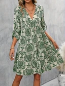 Kadın Uzun Kollu V Yakalı Fırfırlı Mini Süprem Elbise thumbnail 2