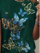 Kadın Kısa Kollu Mavi Sarı Kelebek Baskı Süprem T-shirt thumbnail 3