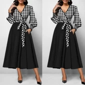 Kadın Uzun Kollu Kruvaze Yaka Dalgıç Krep Midi Boy Elbise thumbnail 3