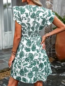 Kadın Kısa Fırfır Kollu Kruvaze Yaka çiçekli Atlas Elbise thumbnail 3