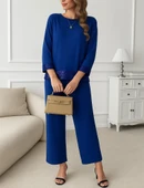 Kadın Uzun Kollu Bisiklet Yaka Pulpayetli Viskon Iki Iplik Bluz Ve Pantolon Ikili Takım thumbnail 3